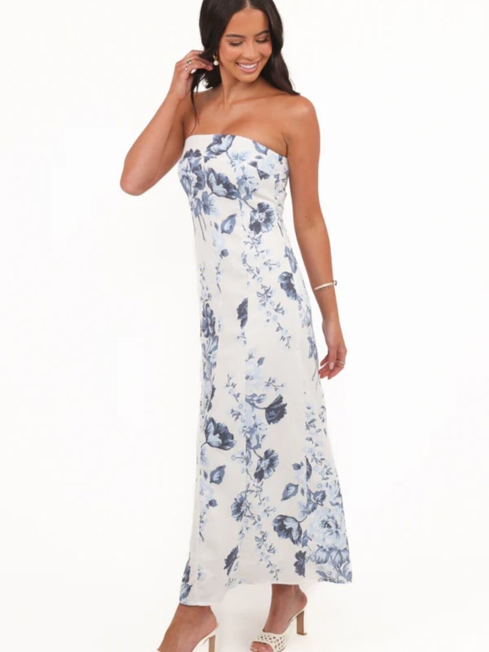 Petal and Pup Tamara Strapless Midi Dress - White Blue - Size XL - Picture 2 of 11